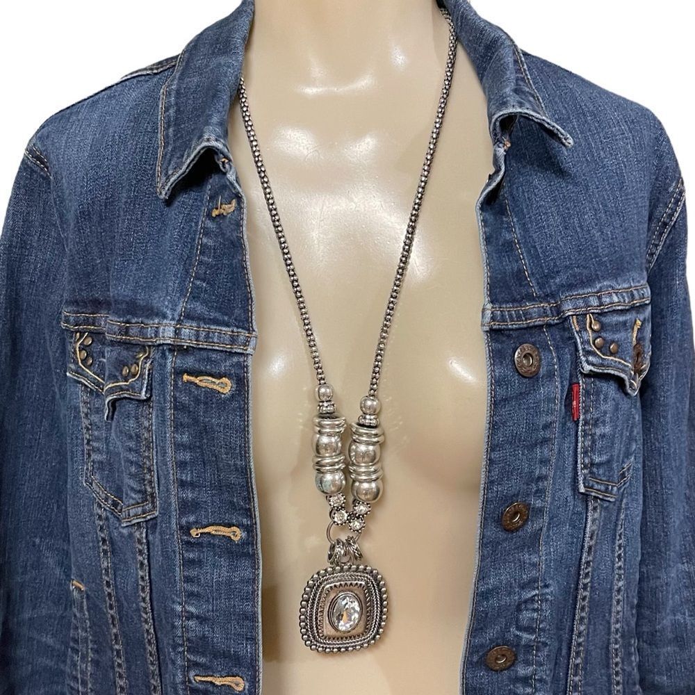 C1946 Chunky Large Silver Rhinestone Pendant Popc… - image 5